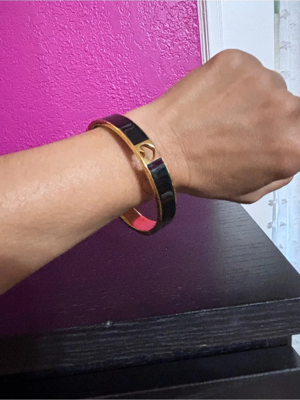 Kate Spade Black Enamel & Gold Spade Cutout Bangle